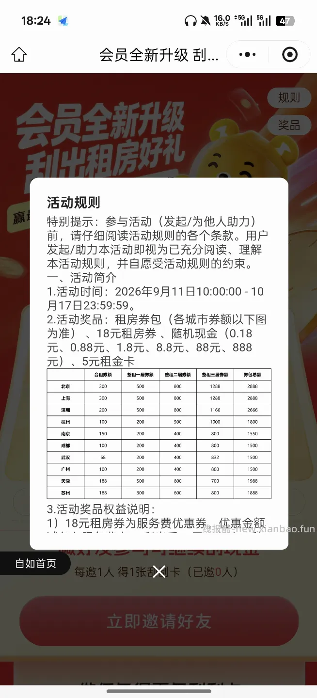 自如小程序抽红包 - 线报酷