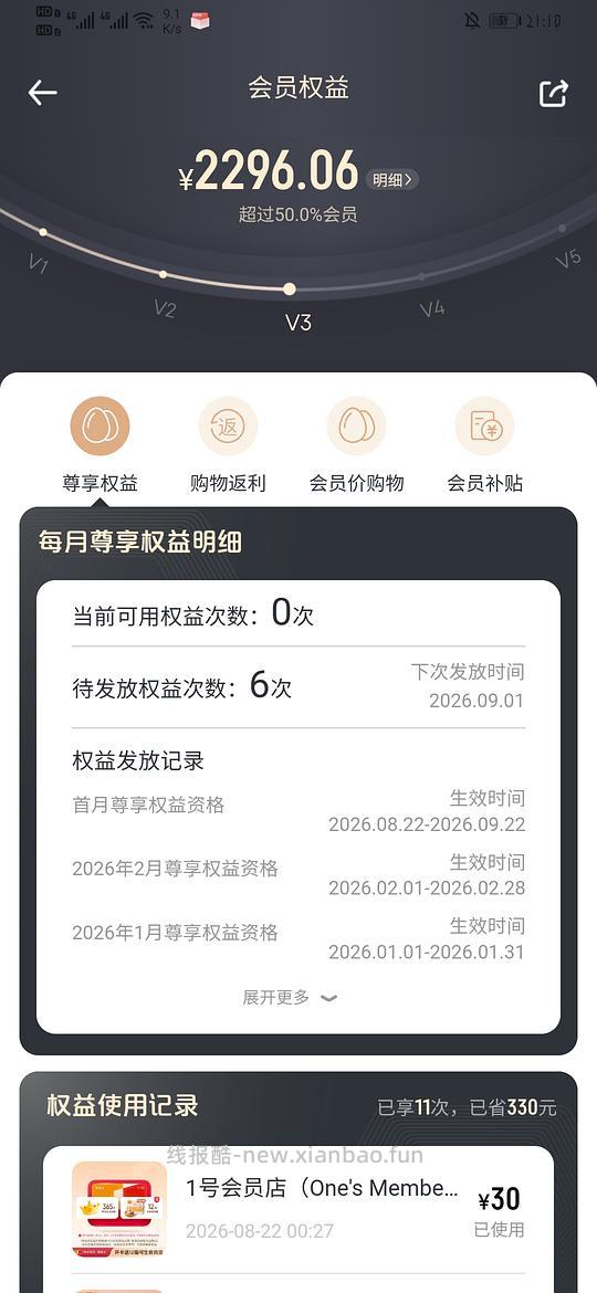 反薅一号会员店尊享卡 - 线报酷
